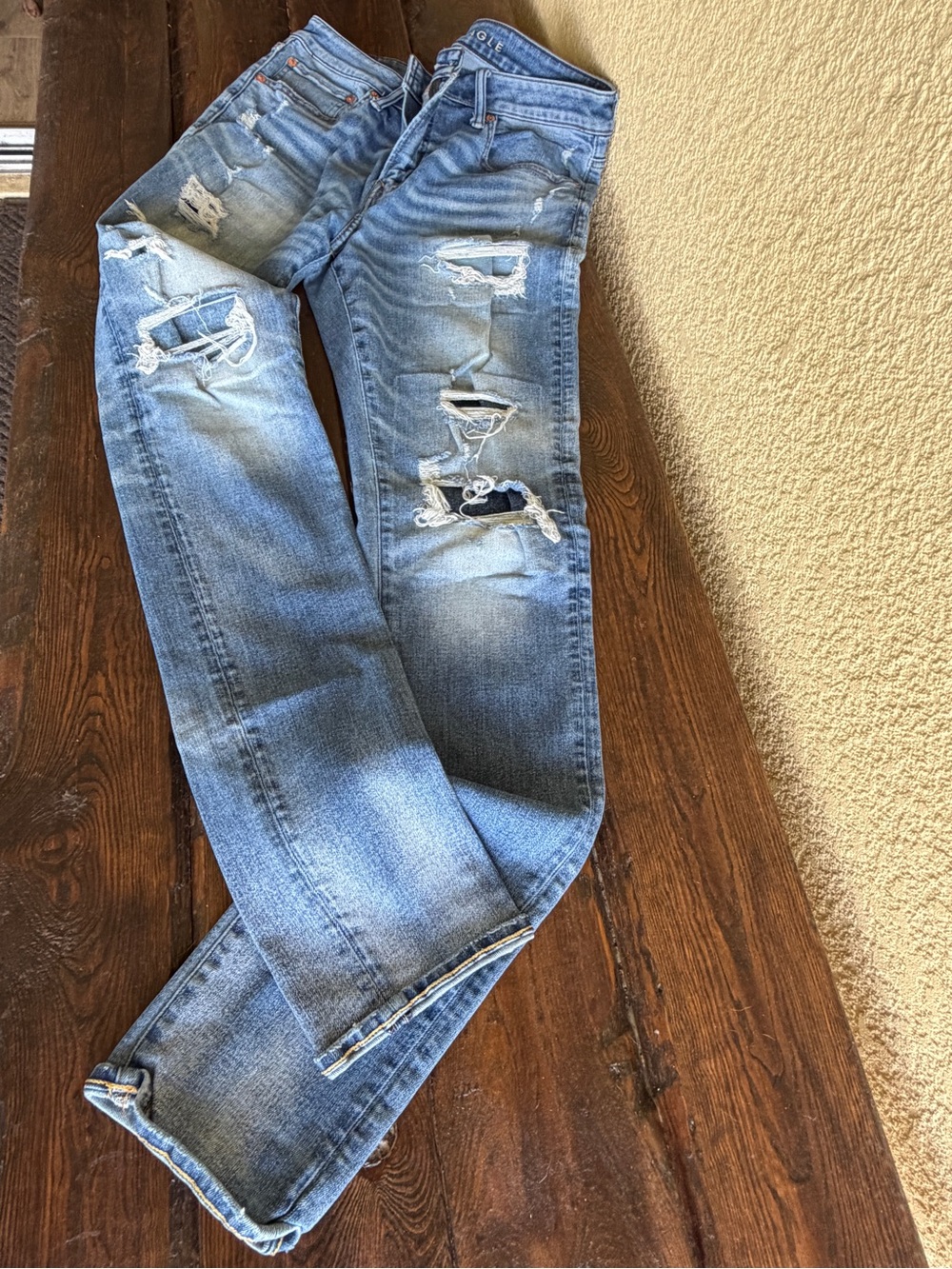 American Eagle Outfitters Slim Straight Distressed Light Blue Jeans